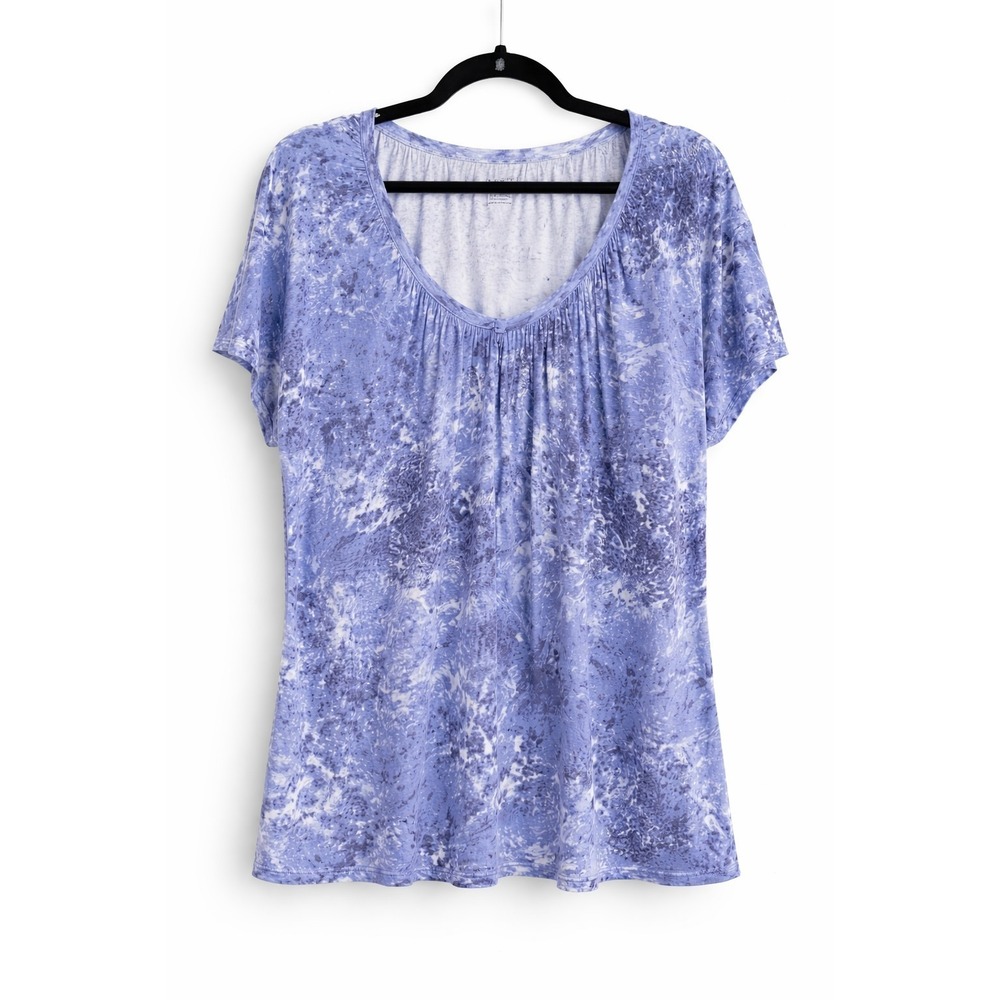 Talbots Woman 1X‎ Blue Abstract Print Short Sleeve Top Cotton Modal Plus Size
